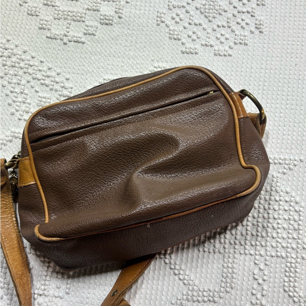 VTG Stone Mountain Two-Tone Pebbled Leather Crossbody Rare USA Made W/ Damage - Picture 10 of 16